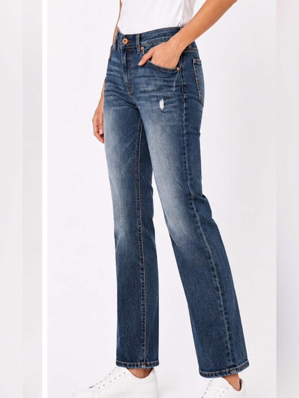 Democracy Women’s Distressed Slim Straight Jeans - Blue